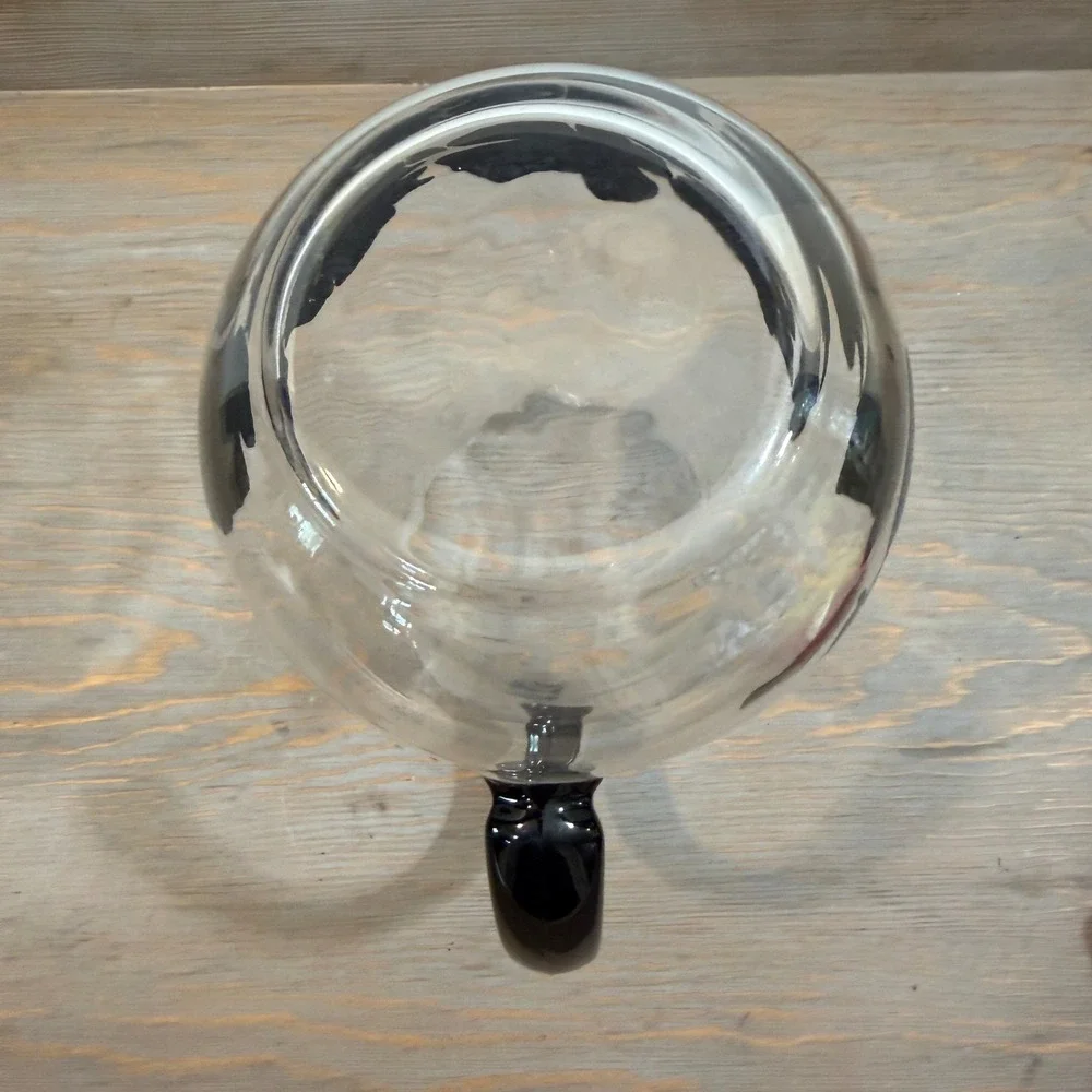 Vintage Arcoroc Hand Blown Glass Pitcher Black Handle Floral Charcoal Olive Gold